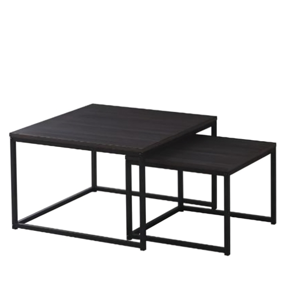 Ensemble de tables basses gigognes Belgrade - Plateaux bois noir / Pieds métal noir - Meublei